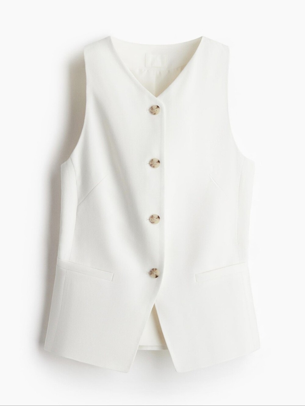 H&M HM Long White Cream Woven Fitted Suit Vest Buttoned Sleeveless M Medium EU42